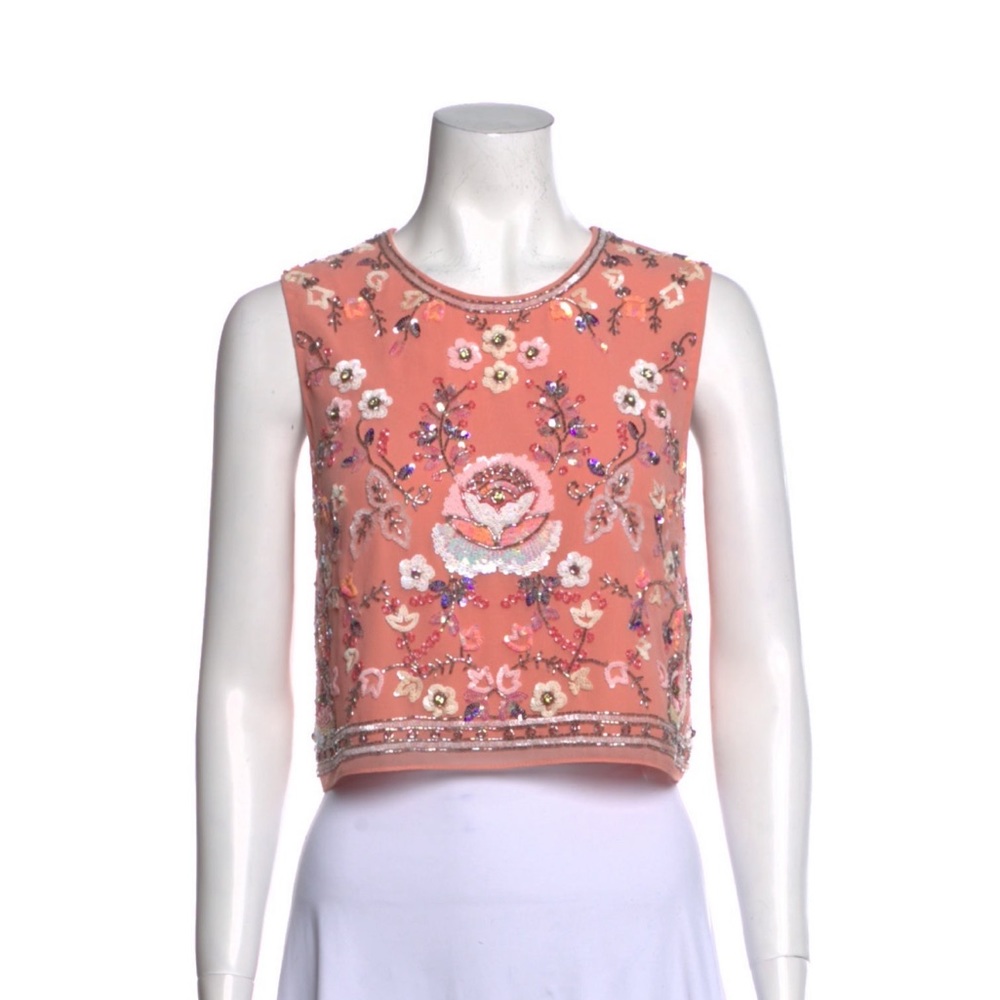 Needle and Thread Coral Sequin Crop Top - Size 6